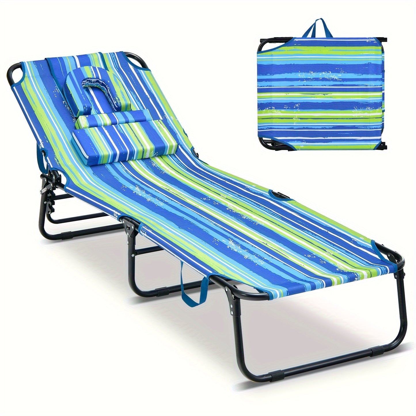 Folding Beach Chaise Lounge Chair w/ Adjustable Backrest - Great for Reiki