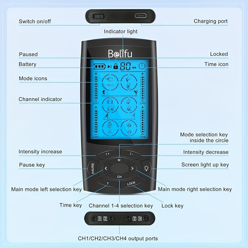 Four-Channel Low-Frequency TENS EMS Physical Therapy Device