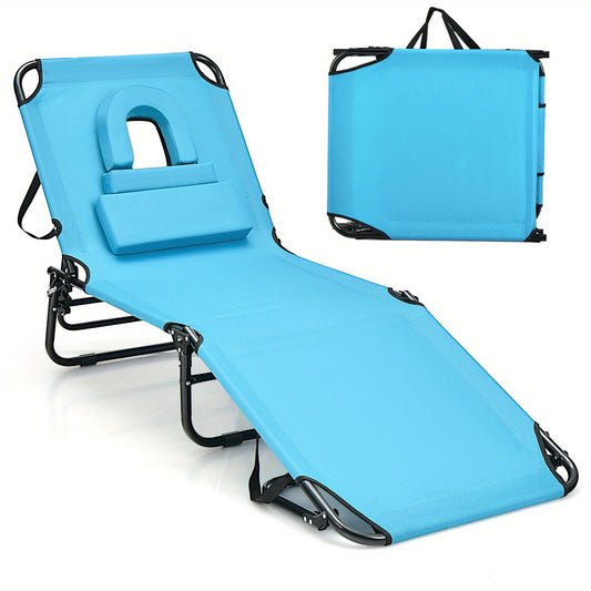 Folding Beach Chaise Lounge Chair w/ Adjustable Backrest - Great for Reiki