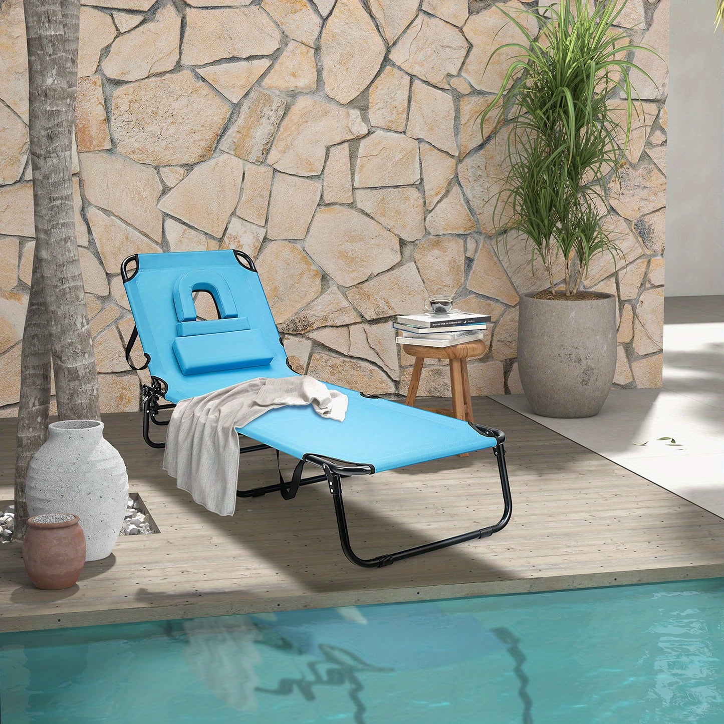 Folding Beach Chaise Lounge Chair w/ Adjustable Backrest - Great for Reiki