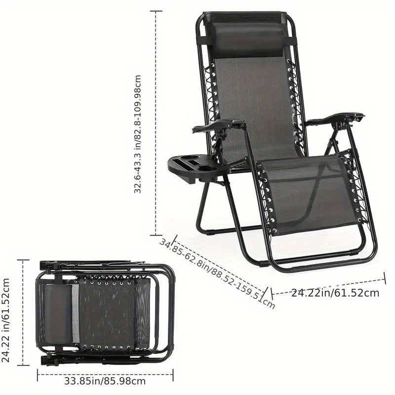 2 Foldable Zero Gravity Lounge Chairs - Circular Side Tables