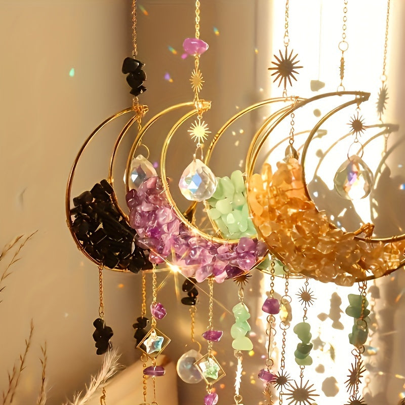 4pcs Moon-Shaped Crystal Dream Catcher Set