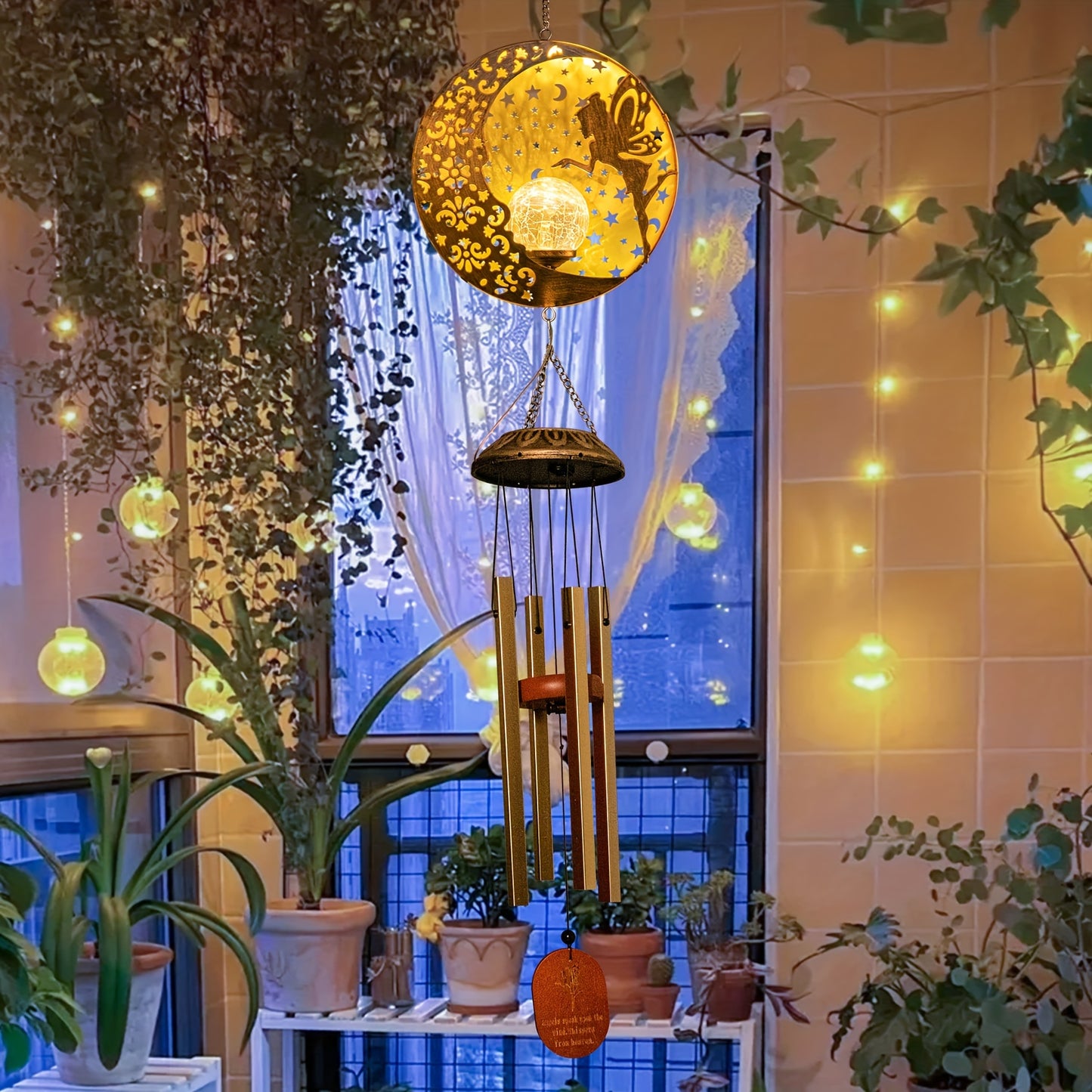 Solar Powered Fairy Moon Windchimes