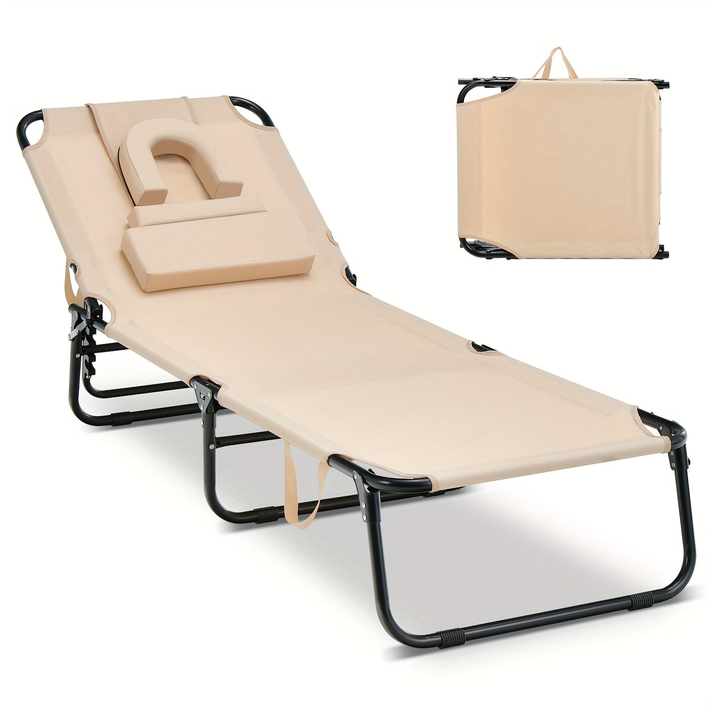 Folding Beach Chaise Lounge Chair w/ Adjustable Backrest - Great for Reiki