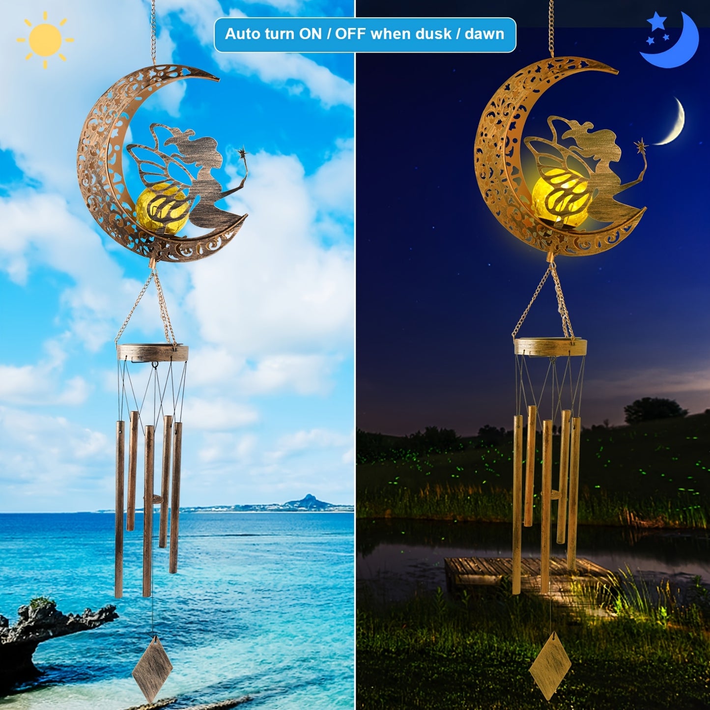 Solar-Powered Fairy Moon Wind Chimes