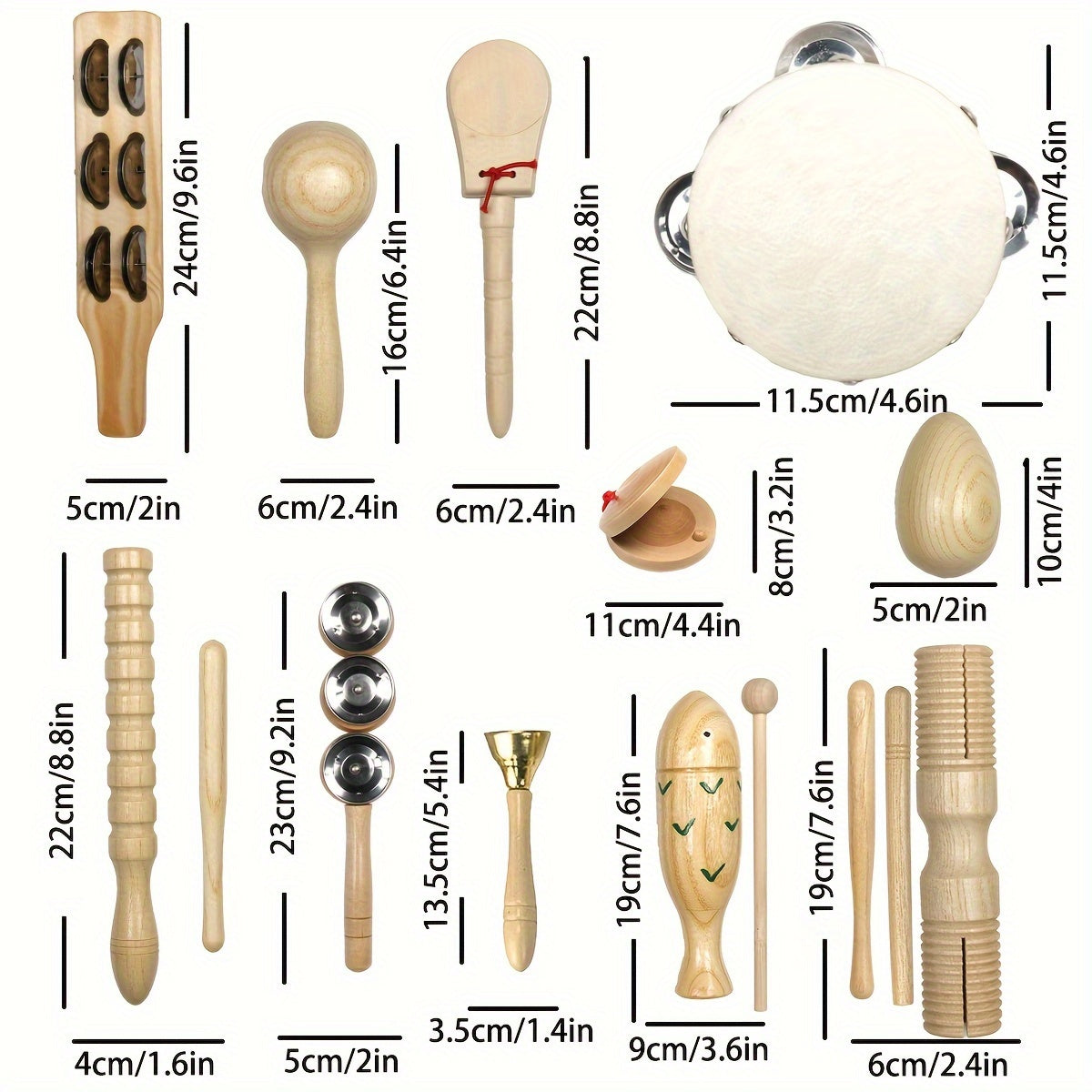 Wooden Musical Instruments Set 15pcs - Sound Healing