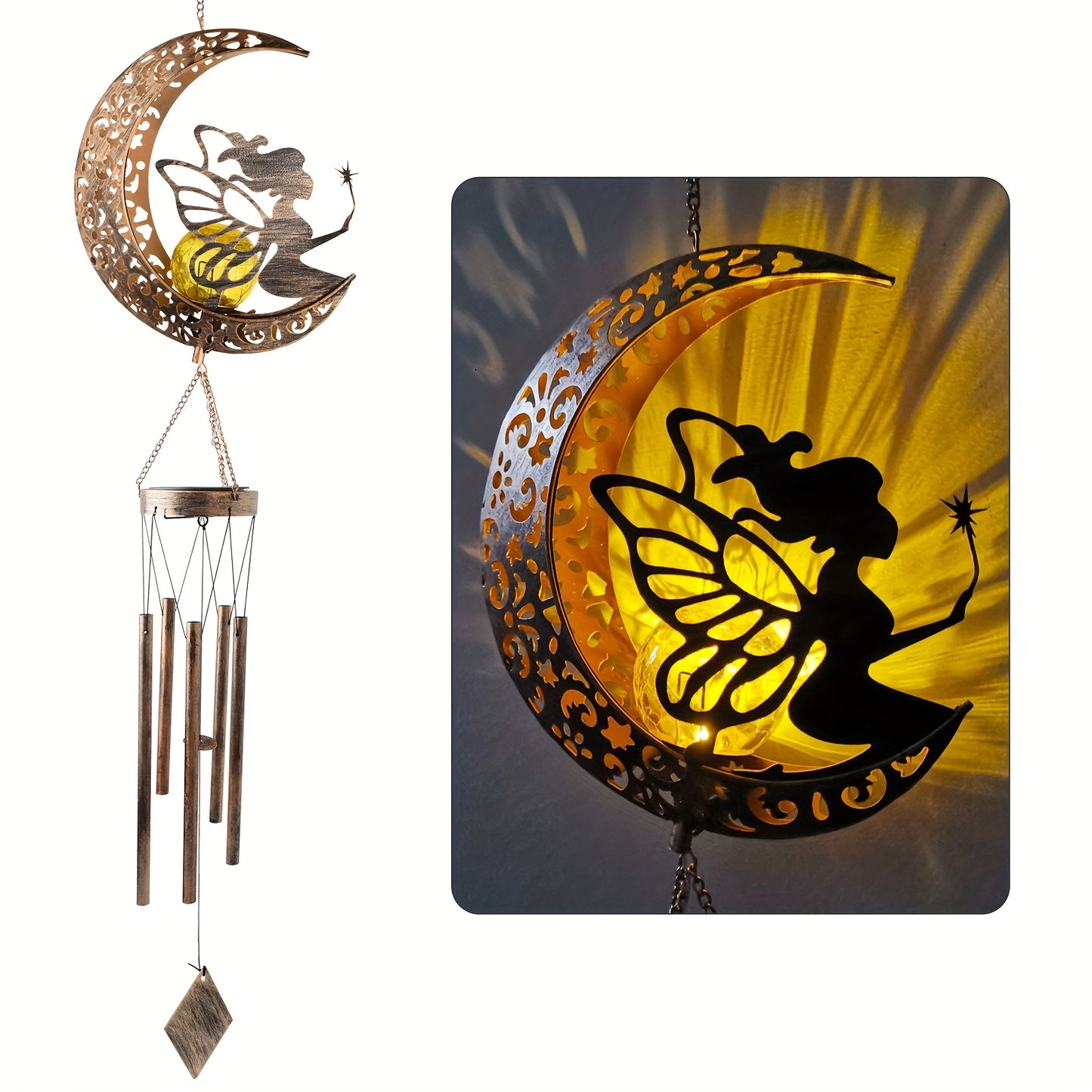 Solar-Powered Fairy Moon Wind Chimes