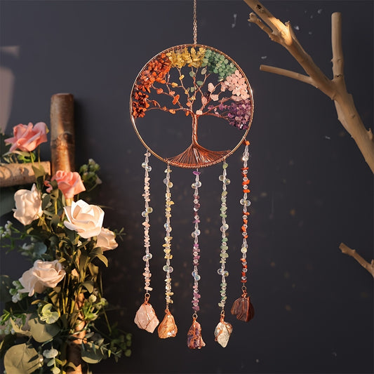 Natural Agate Gemstone Tree of Life Dream Catcher