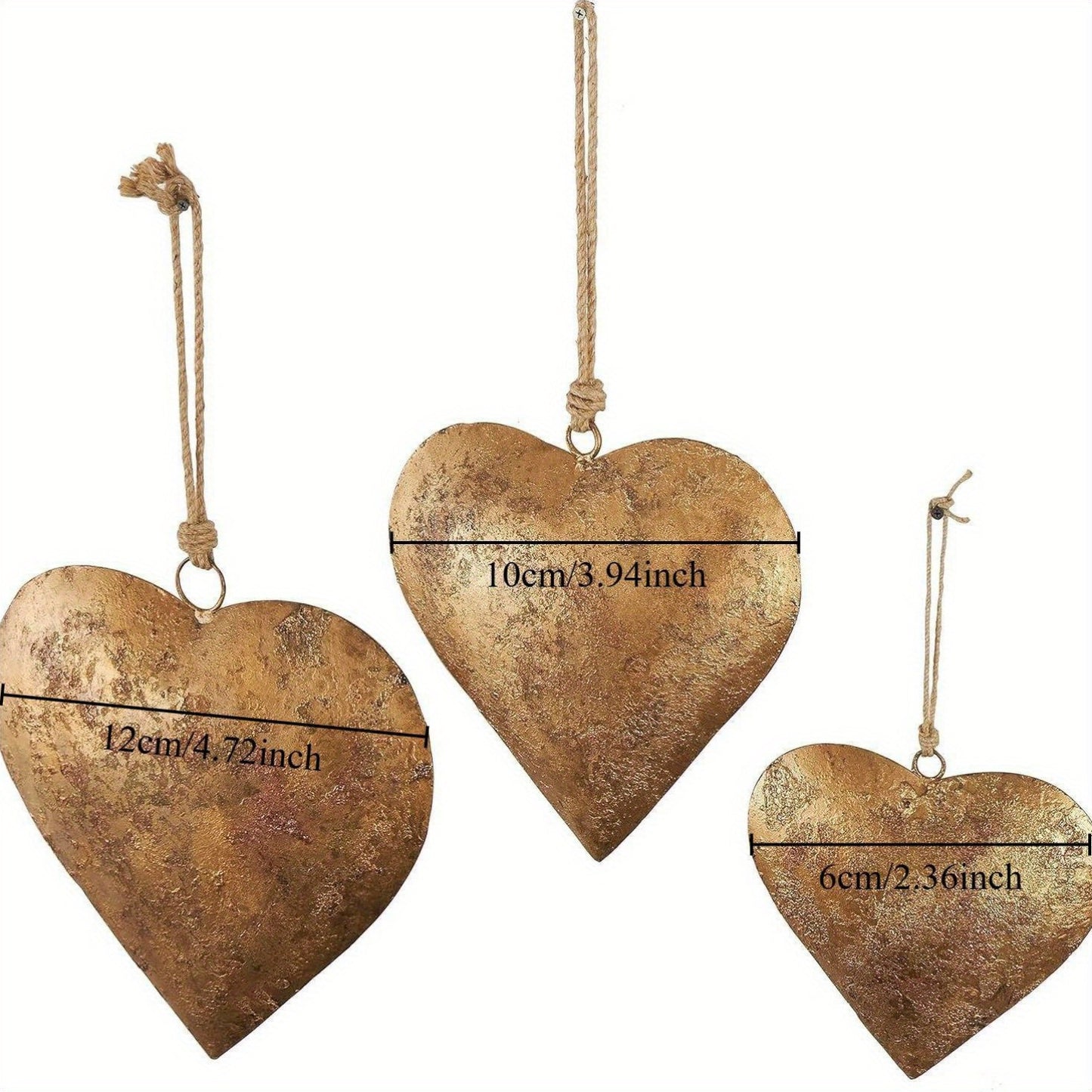 3pcs Rustic Metal Heart-Shaped Wind Chimes