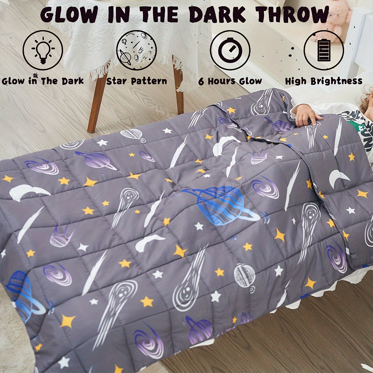 Soft Cartoon Printed Weighted Anxiety Blanket - Cosmic, Dinosaurs