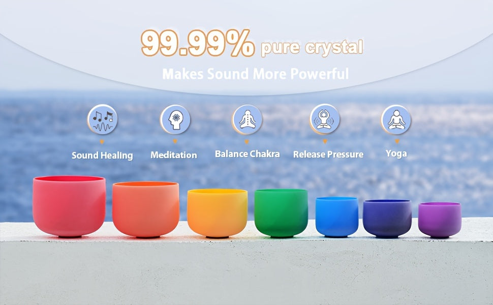 7pcs Colored Quartz Crystal Singing Bowls