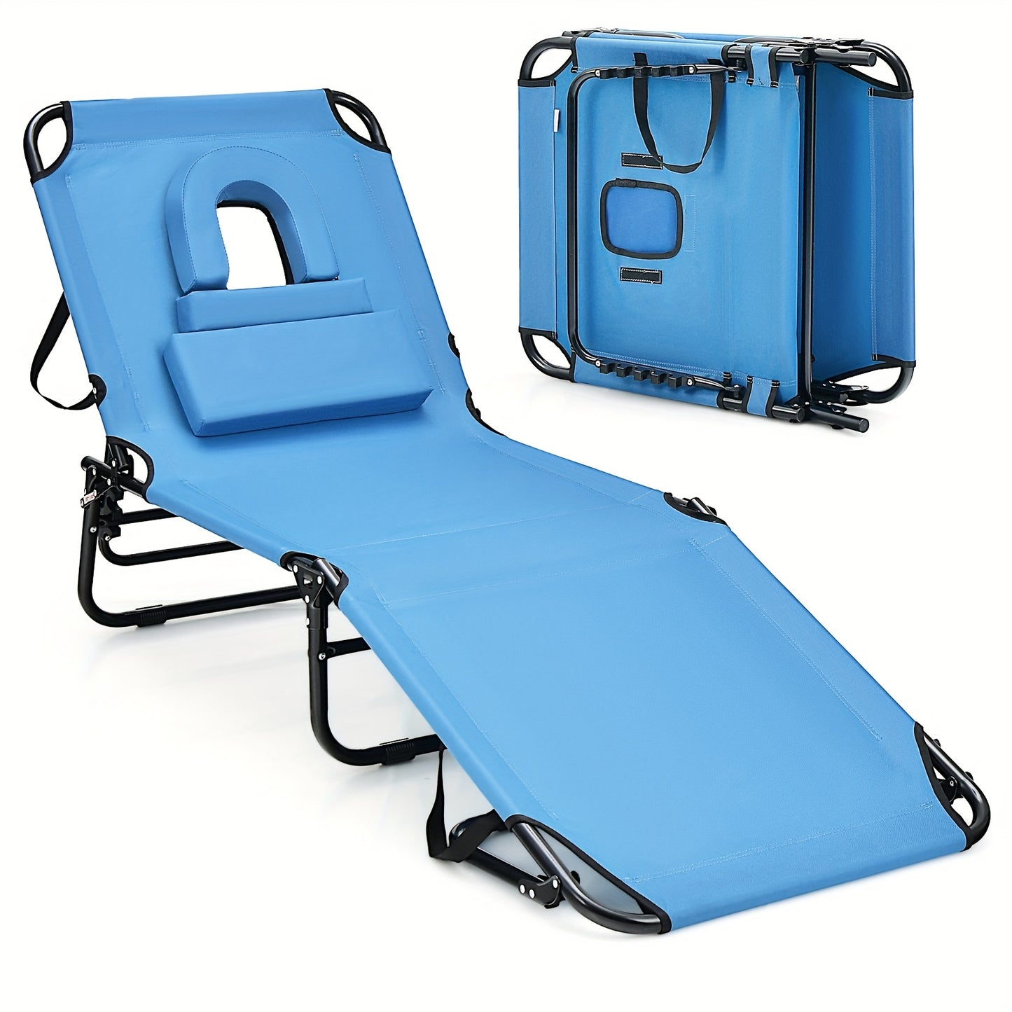 Folding Beach Chaise Lounge Chair w/ Adjustable Backrest - Great for Reiki