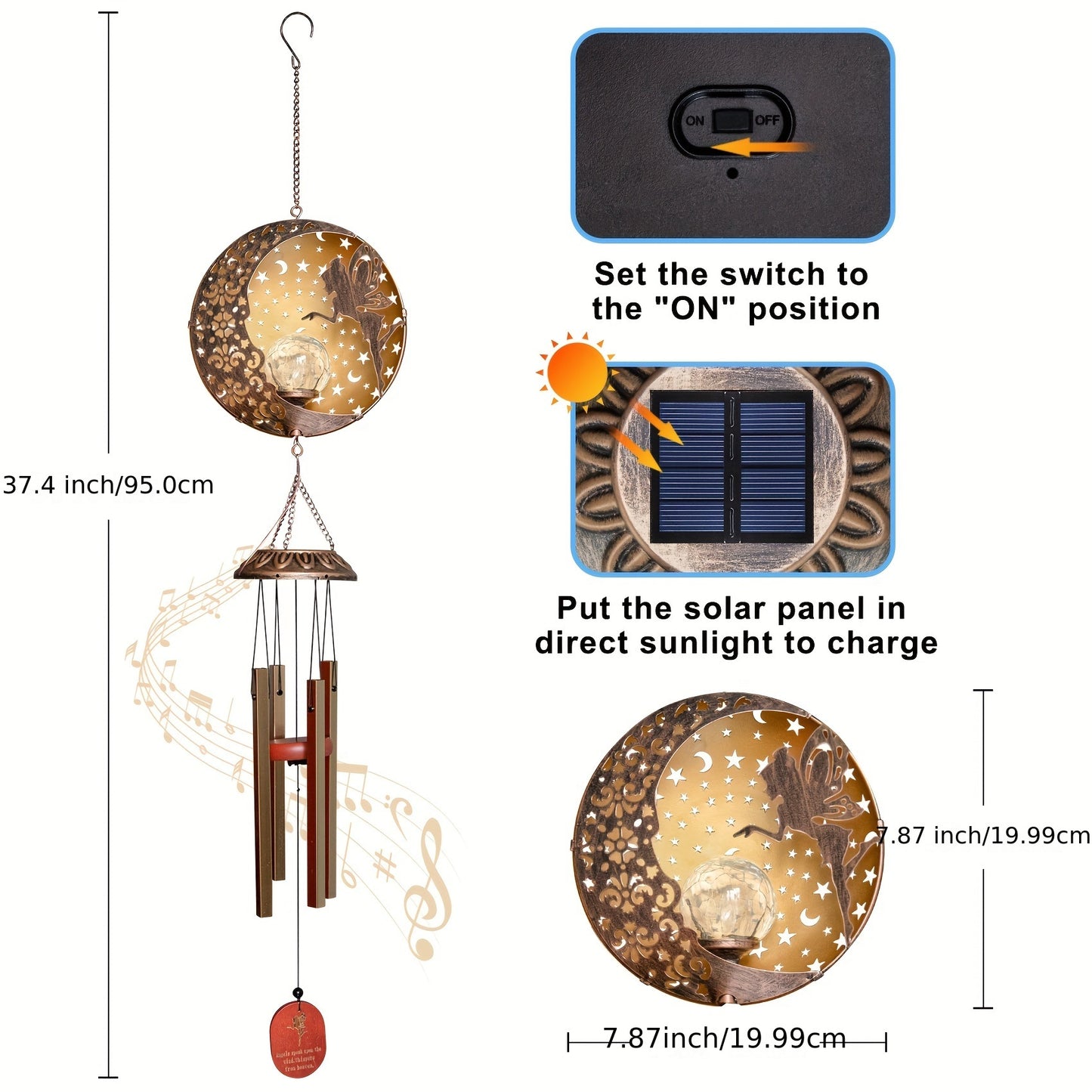 Solar Powered Fairy Moon Windchimes