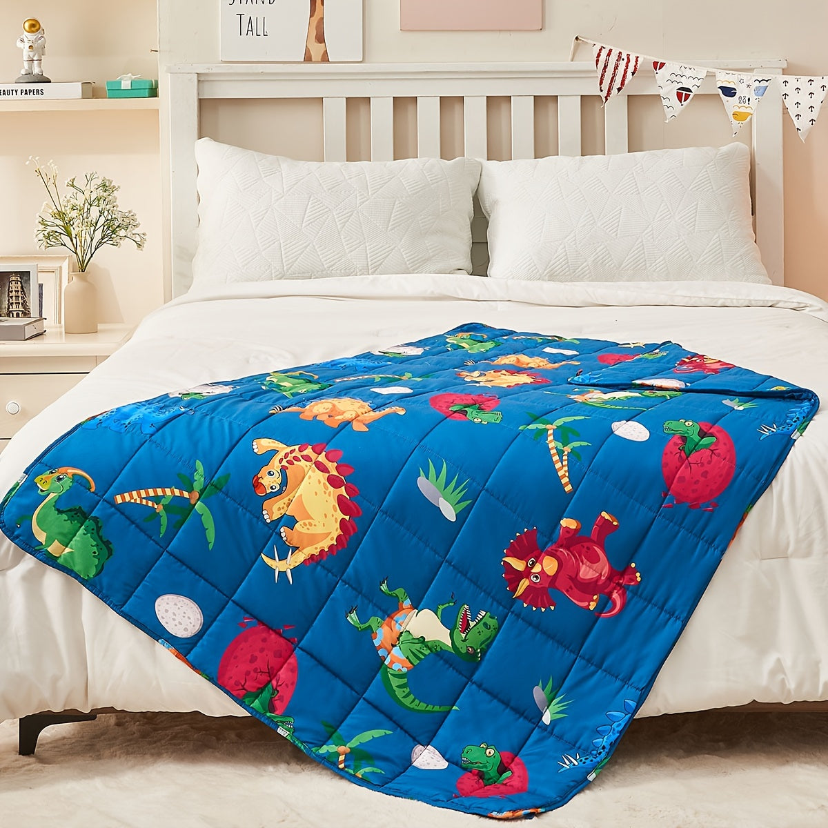 Soft Cartoon Printed Weighted Anxiety Blanket - Cosmic, Dinosaurs