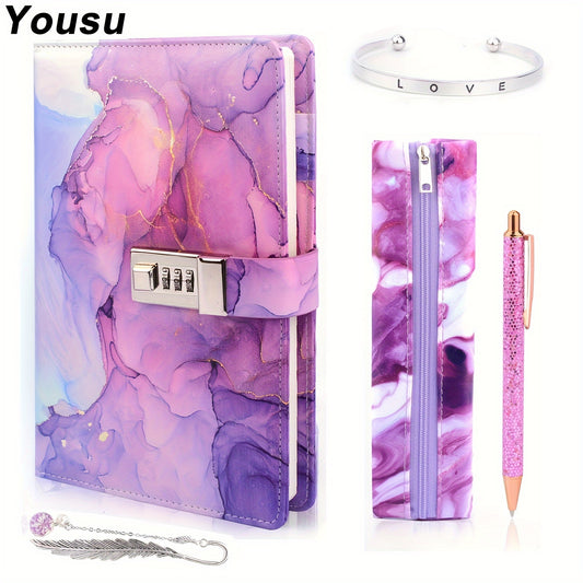 Girls' Locking Journal Diary w/ Pen, Pencil Case & Bracelet