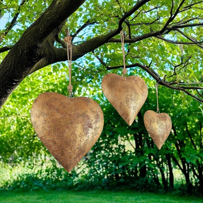 3pcs Rustic Metal Heart-Shaped Wind Chimes