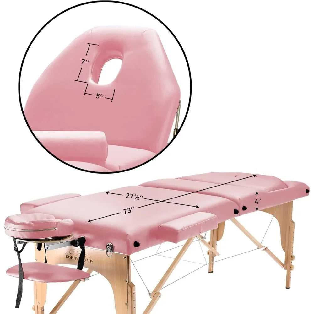 Wide Portable Pink Reiki Massage Table