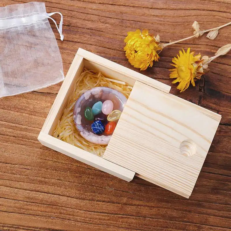 Chakra Healing Crystals & Agate Bowl  W/ Wooden Box