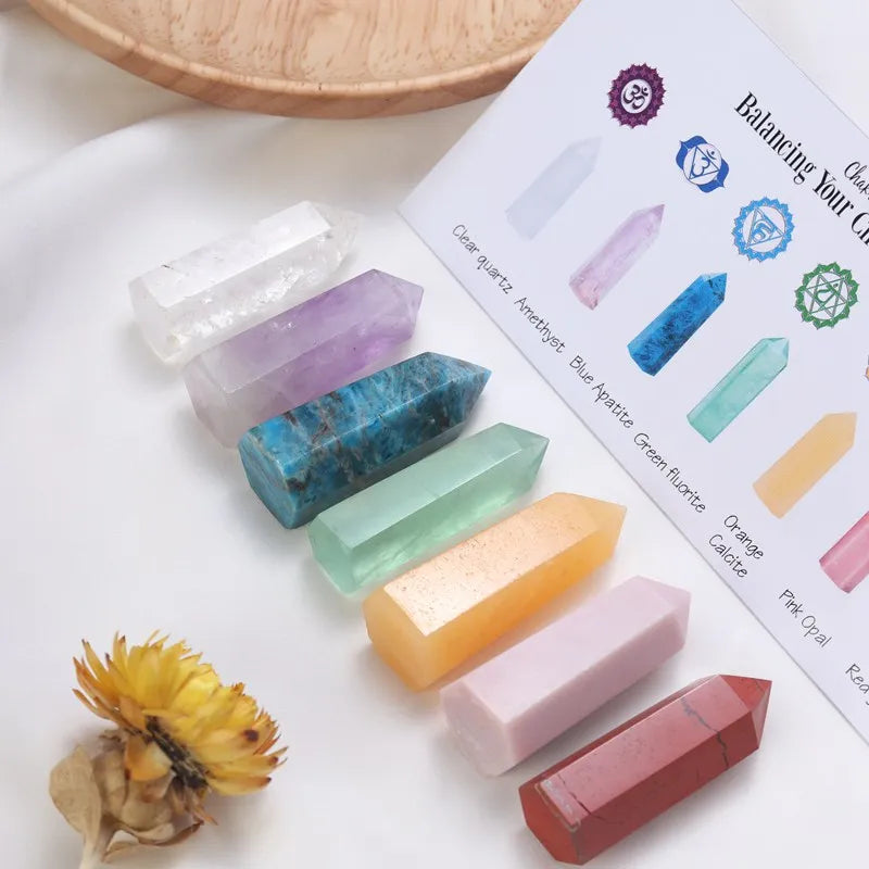 Natural 7 Chakra Quartz Crystal Set W/ Gift Box