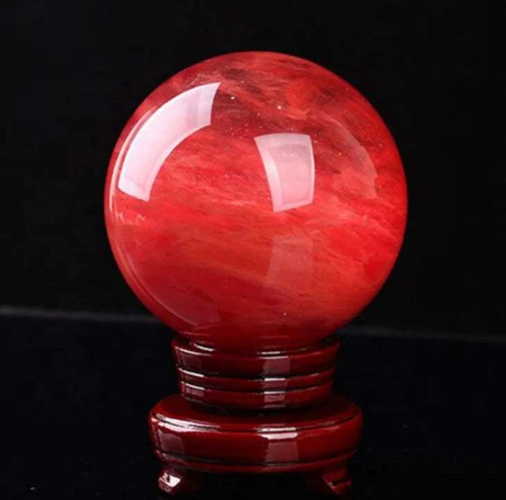 80mm Large Natural Red Quartz Crystal Ball W/ Stand