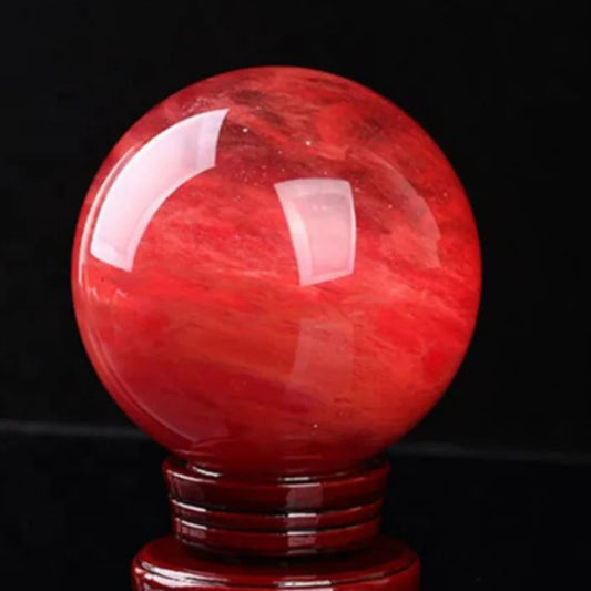 80mm Large Natural Red Quartz Crystal Ball W/ Stand