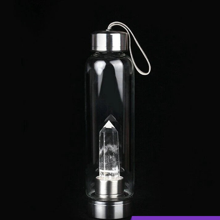 Natural Clear Quartz Elixir Glass Water Bottle