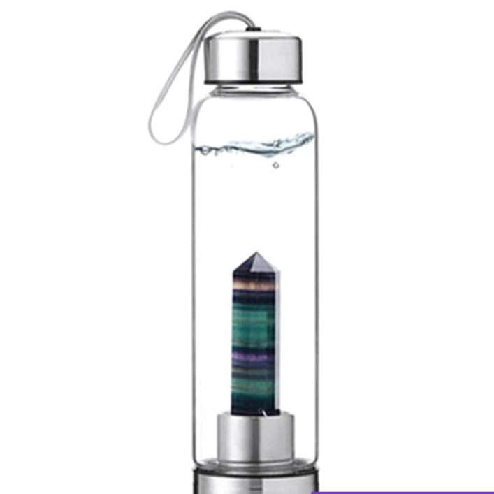 Natural Rainbow Fluorite Quartz Elixir Water Bottle