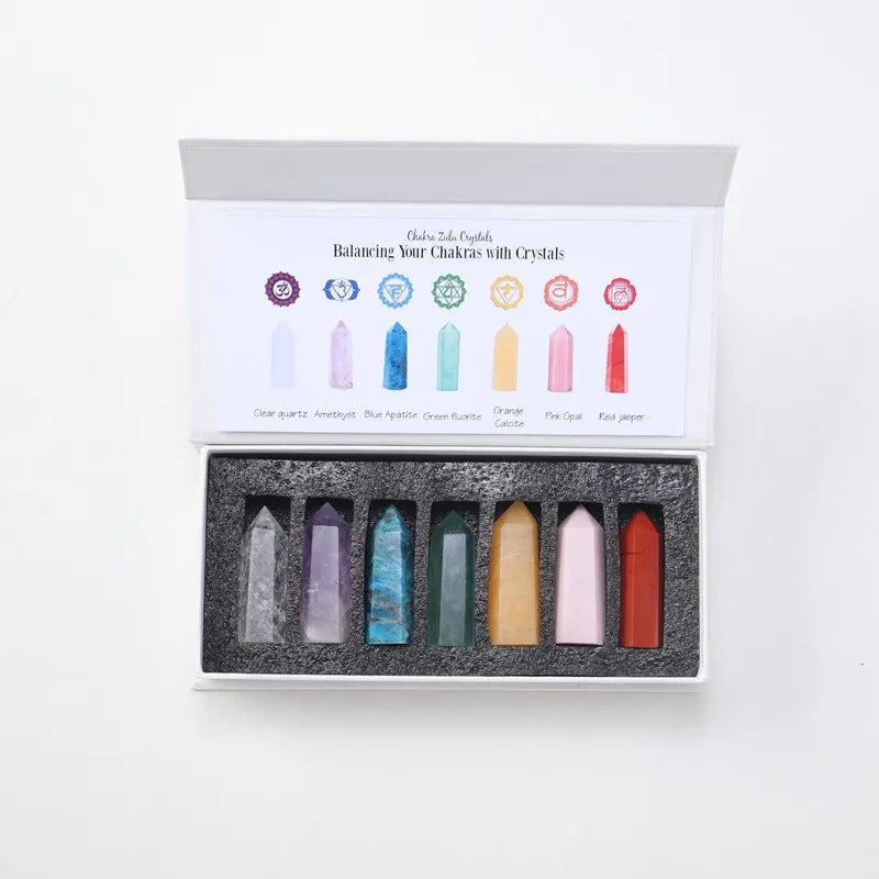 Natural 7 Chakra Quartz Crystal Set W/ Gift Box