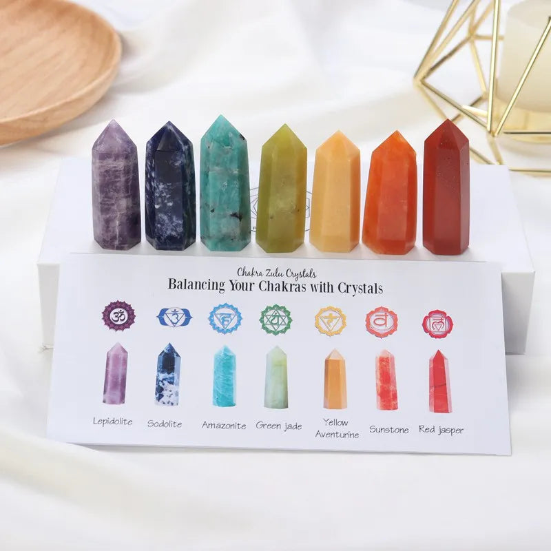 Natural 7 Chakra Quartz Crystal Set W/ Gift Box