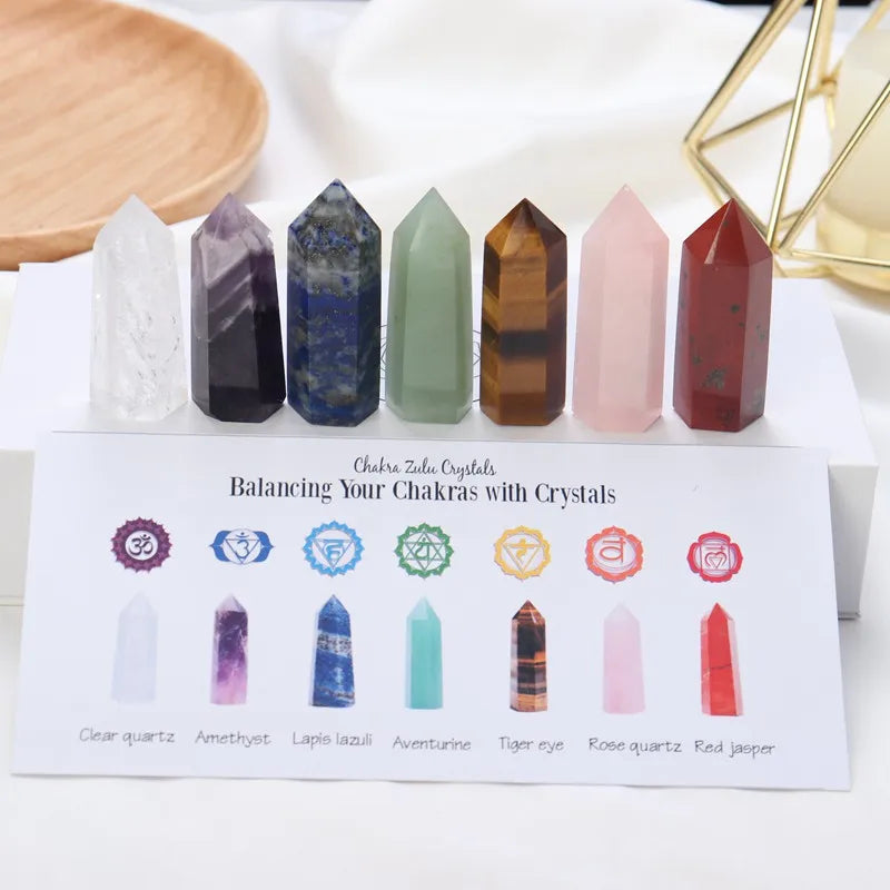 Natural 7 Chakra Quartz Crystal Set W/ Gift Box