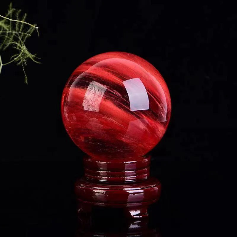 80mm Large Natural Red Quartz Crystal Ball W/ Stand