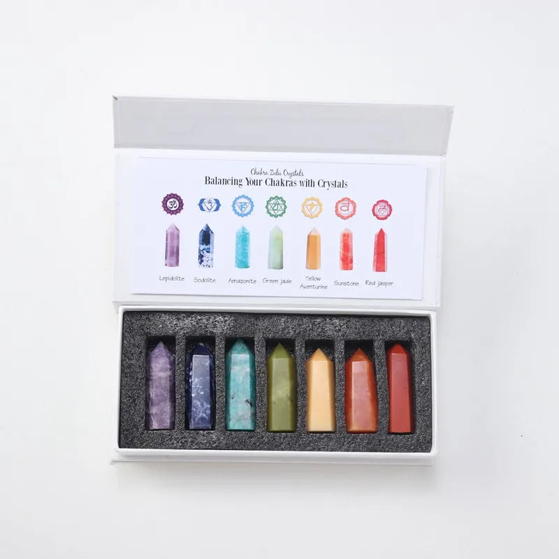 Natural 7 Chakra Quartz Crystal Set W/ Gift Box