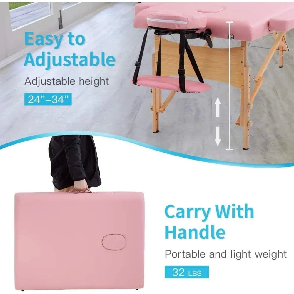 Wide Portable Pink Reiki Massage Table