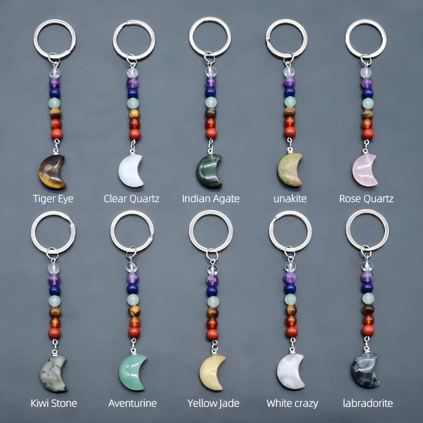 Carving Moon Figure Healing Crystal Key Chains