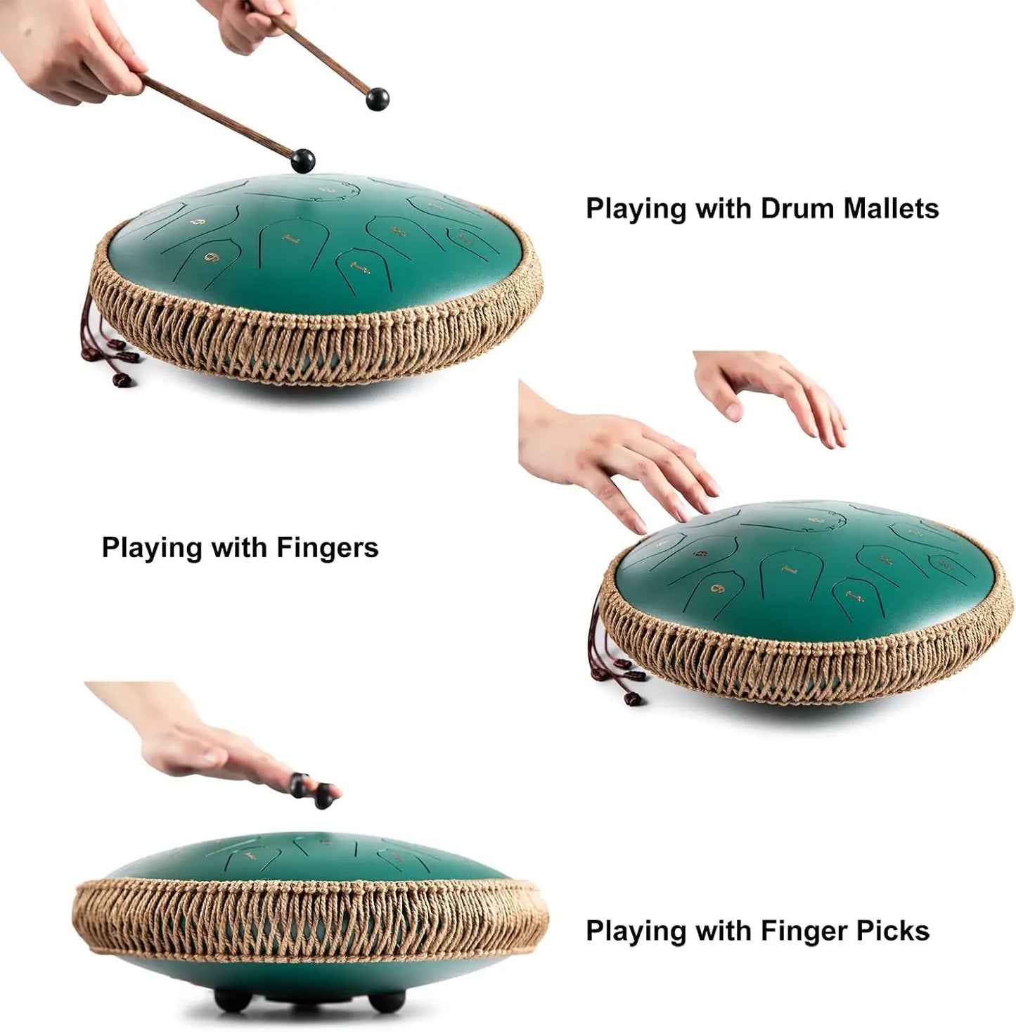 14in 15 notes Hand Drum w/ Music Book, Mallets & Bag