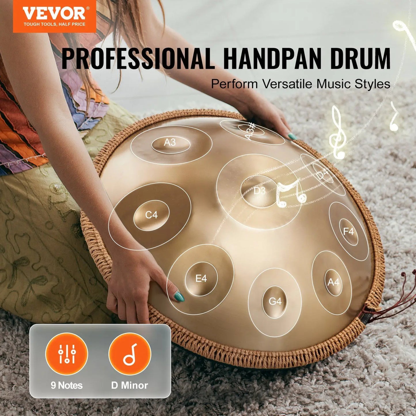 22in 9 Notes Hand Drum w/ Mallets