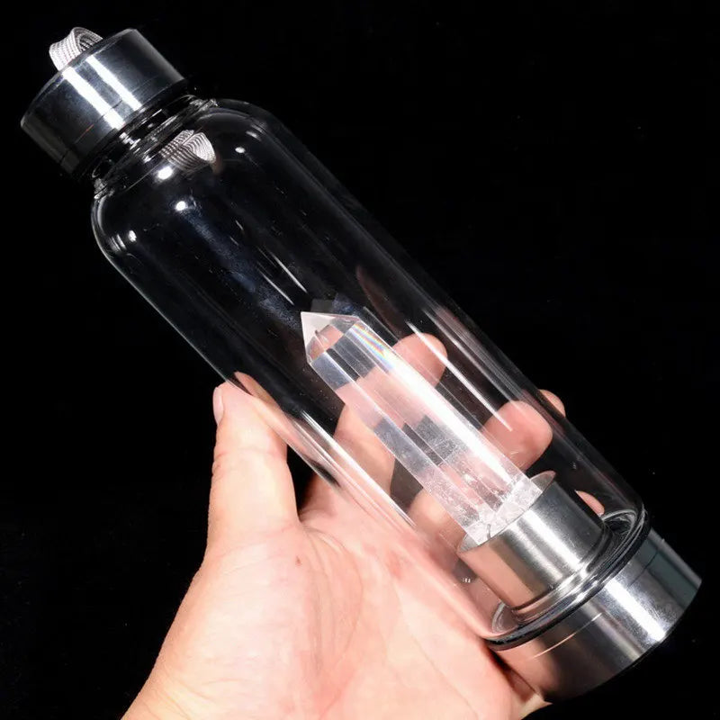 Natural Clear Quartz Elixir Glass Water Bottle