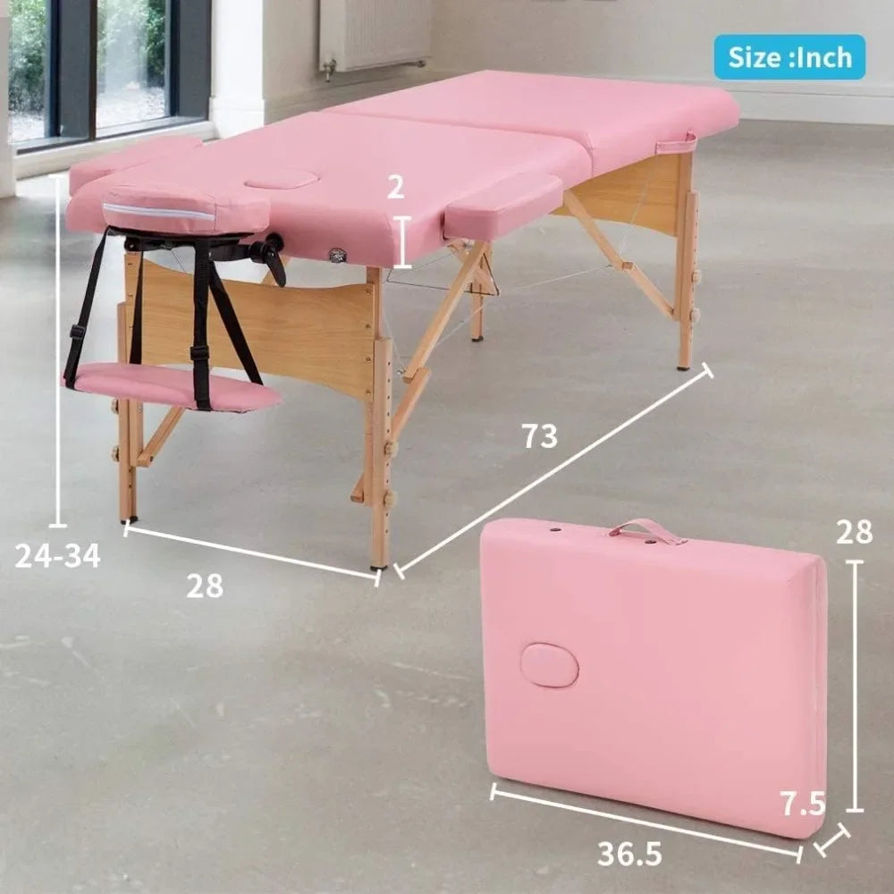 Wide Portable Pink Reiki Massage Table