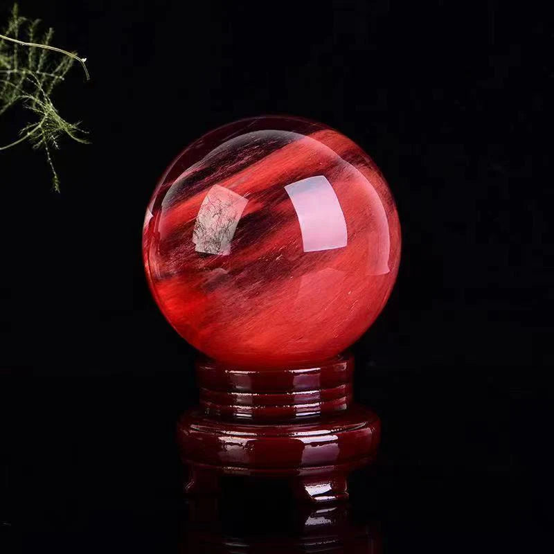 80mm Large Natural Red Quartz Crystal Ball W/ Stand