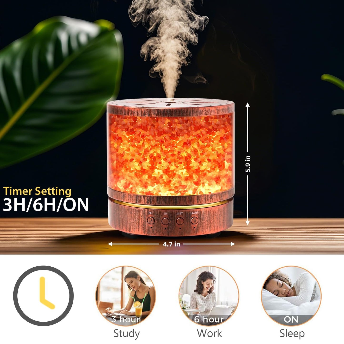 Ultrasonic Himalayan Salt Lamp Essential Oil Diffuser