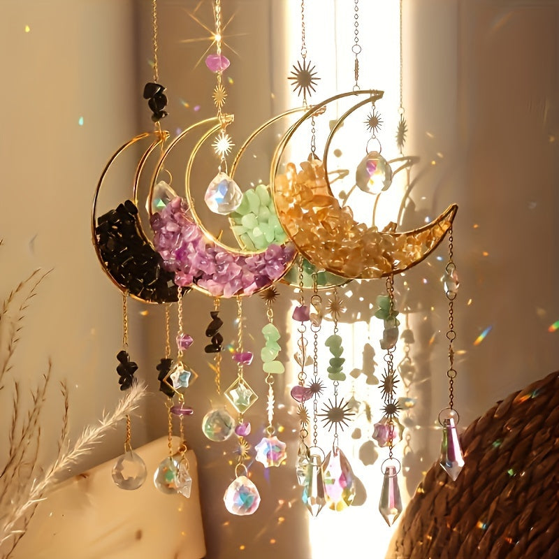 4pcs Moon-Shaped Crystal Dream Catcher Set