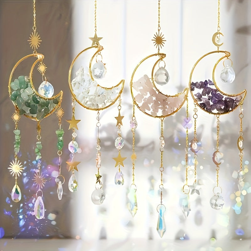 4pcs Moon-Shaped Crystal Dream Catcher Set