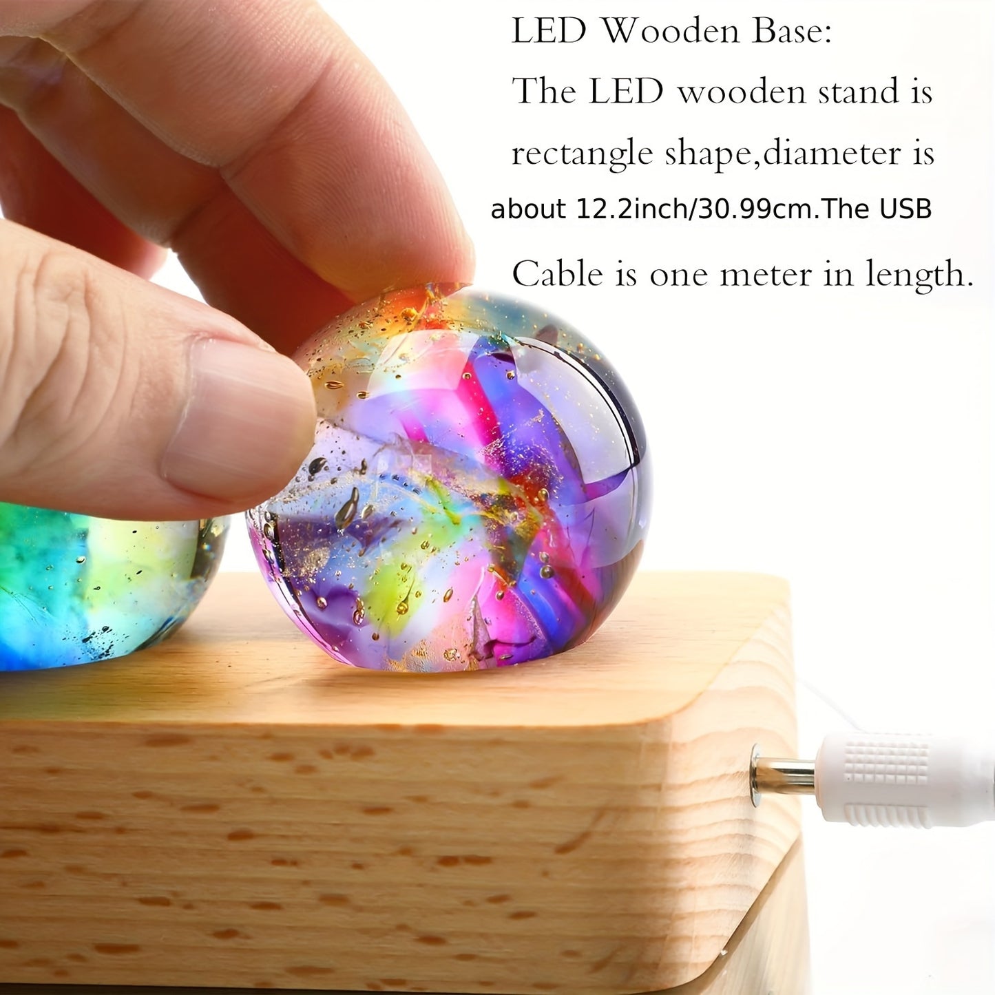 7 Chakra Crystal Quartz Natural Healing Spheres w/ LED Wooden Stand