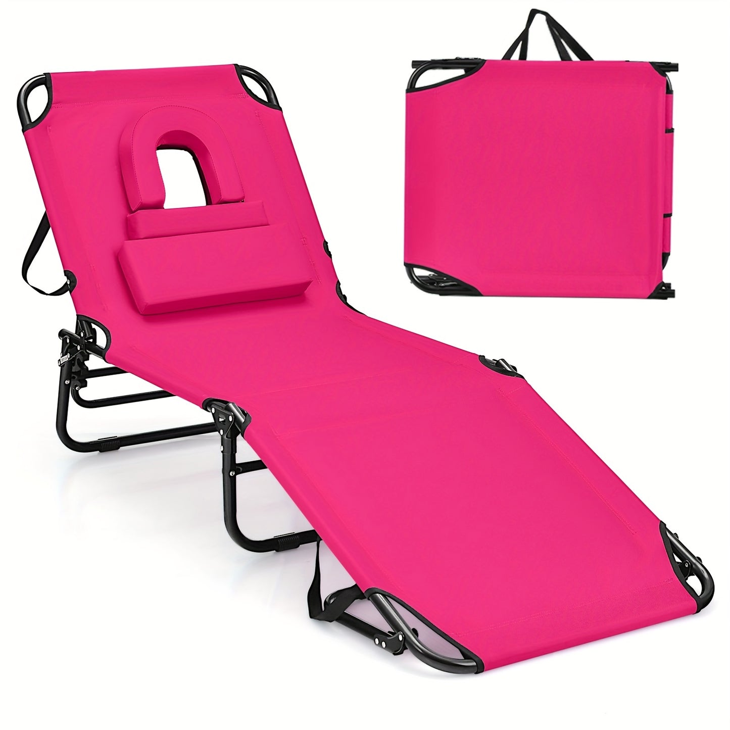 Folding Beach Chaise Lounge Chair w/ Adjustable Backrest - Great for Reiki