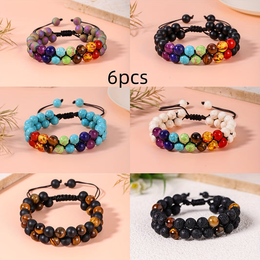 6pcs Double Row Bead Chakra Bracelets