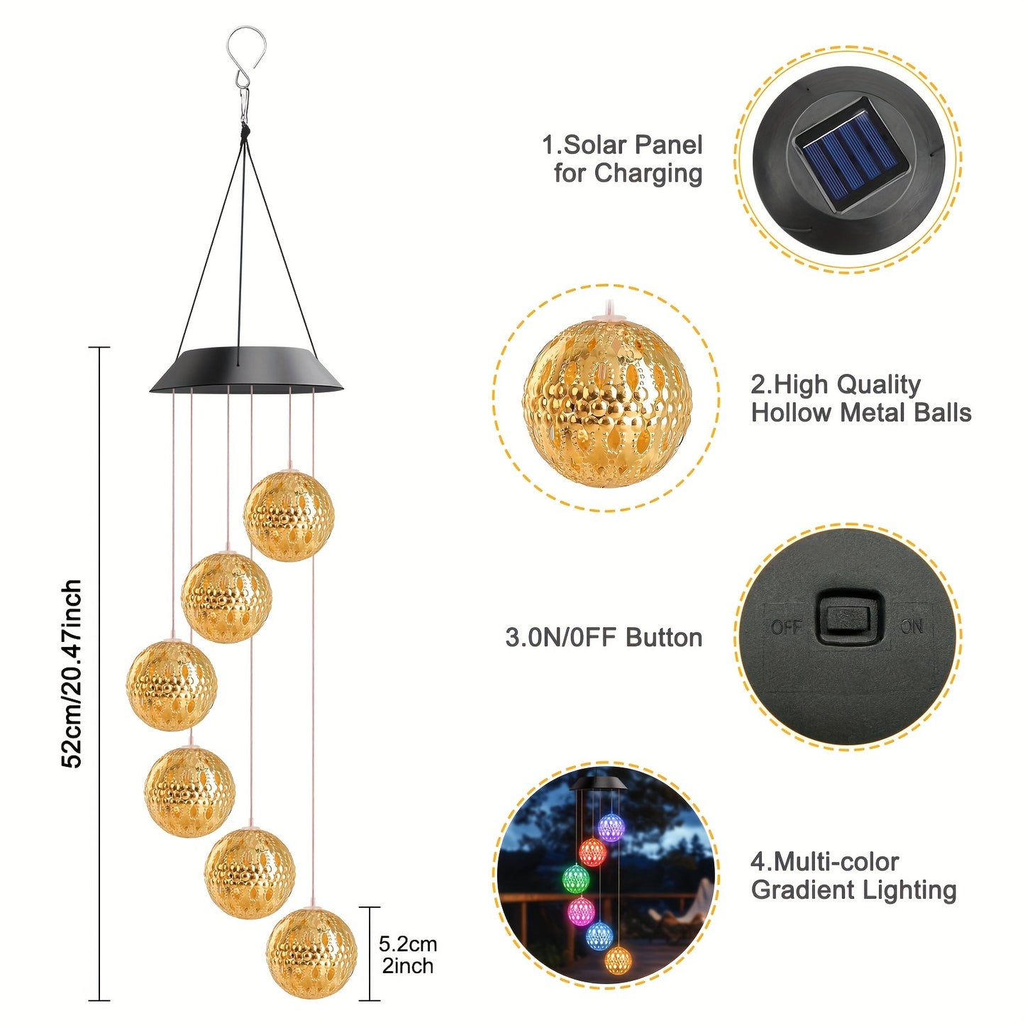 2pcs Solar Ball Wind Chime